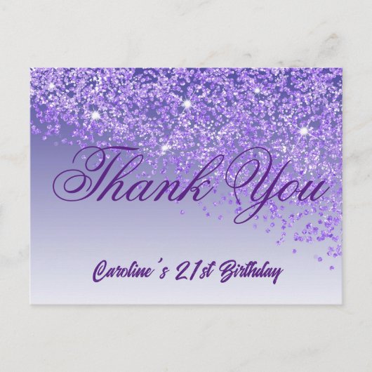 Paarse Glitter, 21ste Verjaardag Bedankt Briefkaart (Voorkant)