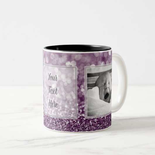 Paarse Glitter 2 Afbeeldingen met tekst Ontwerp uw Tweekleurige Koffiemok (Voorkant rechts)
