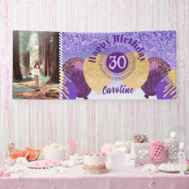 Paarse Glitter 30e Verjaardag & Ballonnen Spandoek