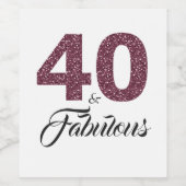 Paarse Glitter 40 en Fabulous 40th Birthday Party Wijn Etiket (Enkel label)
