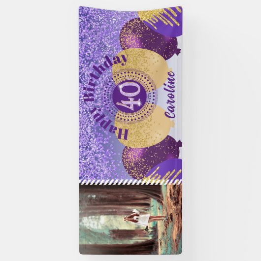 Paarse Glitter 40e Verjaardag & Ballonnen Spandoek (Verticaal)