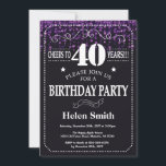 Paarse Glitter 40th Birthday Invitation Kaart<br><div class="desc">Paarse Glitter 40th Birthday Invitation. Witte Typografie. Achtergrond zwart-wit karton. Volwassen verjaardag. Mannelijke Mannen of vrouwen: Birthday. Kinder jongen of meisje Lady Teen Teenage Bday Invite. 13e 15e 16e 18e 21e 30e 40e 50e 60e 70e 80e 90e 100e. Elke leeftijd. Voor verdere aanpassing, te klikken gelieve de knoop "van de...</div>