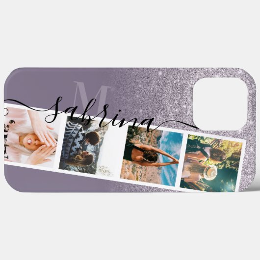 Paarse glitter 4 collage foto monogram Case-Mate iPhone case (Achterkant (horizontaal))