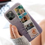 Paarse glitter 4 collage foto monogram Case-Mate iPhone case<br><div class="desc">Modern 4 foto's raster collage naam en monogram paarse lila lavender glitter sparkles ombre op pastelgroen met een collage van een fotografie</div>