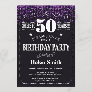 Paarse Glitter 50th Birthday Invitation Kaart