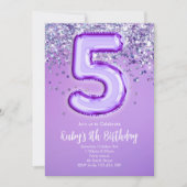 Paarse Glitter 5e Verjaardagsuitnodiging Kaart (Voorkant)