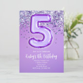 Paarse Glitter 5e Verjaardagsuitnodiging Kaart (Staand voorkant)