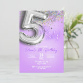 Paarse Glitter 5e verjaardagsuitnodiging Kaart (Staand voorkant)