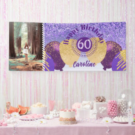 Paarse Glitter 60e Verjaardag & Ballonnen Spandoek