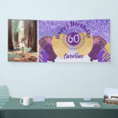 Paarse Glitter 60e Verjaardag & Ballonnen Spandoek (Beurs)