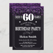 Paarse Glitter 60th Birthday Invitation Kaart (Voorkant / Achterkant)