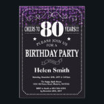 Paarse Glitter 80ste Verjaardag Uitnodiging<br><div class="desc">Paarse Glitter 80e verjaardag. Witte typografie. Zwart-wit schoolbord achtergrond. Verjaardag voor volwassenen. Verjaardag van Mannen of vrouwen. Kinder jongen of meisje dame tiener Bday Nodig uit. 13e 15e 16e 18e 20e 21e 30e 40e 50e 60e 70e 80e 90e 100e. Elke leeftijd. Voor verdere aanpassing klikt u op de knop "Aanpassen"...</div>