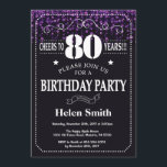 Paarse Glitter 80ste Verjaardag Uitnodiging<br><div class="desc">Paarse Glitter 80e verjaardag. Witte typografie. Zwart-wit schoolbord achtergrond. Verjaardag voor volwassenen. Verjaardag van Mannen of vrouwen. Kinder jongen of meisje dame tiener Bday Nodig uit. 13e 15e 16e 18e 20e 21e 30e 40e 50e 60e 70e 80e 90e 100e. Elke leeftijd. Voor verdere aanpassing klikt u op de knop "Aanpassen"...</div>