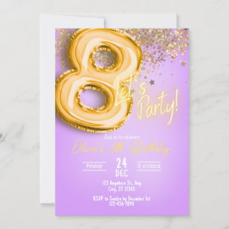 Paarse Glitter 8e Verjaardagsuitnodiging Kaart