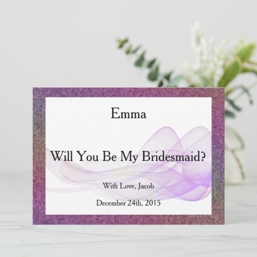 Paarse Glitter Abstract word je mijn Bridesmaid Kaart (Staand voorkant)