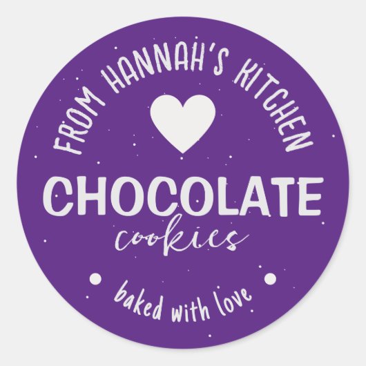 Paarse glitter achtergrond gebakken met liefde ronde sticker (Voorkant)