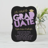 Paarse Glitter Afstuderen Cutout Graduation Party Kaart (Staand voorkant)