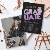 Paarse Glitter Afstuderen Cutout Graduation Party Kaart