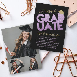Paarse Glitter Afstuderen Cutout Graduation Party Kaart