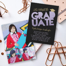 Paarse Glitter Afstuderen Cutout Graduation Party Kaart