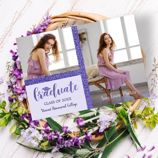 Paarse glitter Afstuderen Eenvoudige 2 foto's Afst