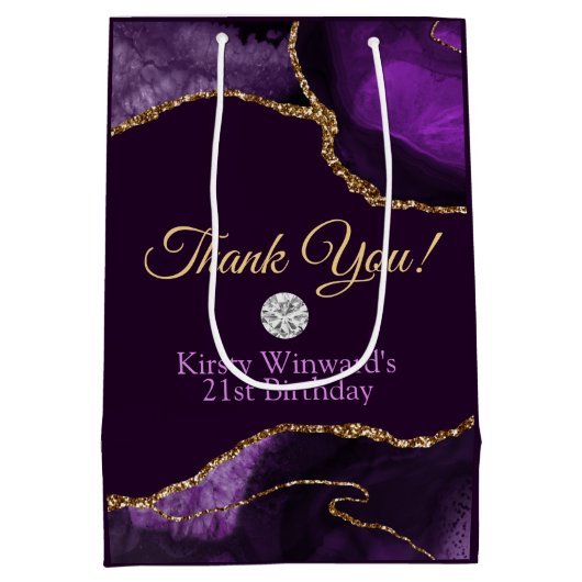 Paarse Glitter Agate Birthday Hartelijk dank Medium Cadeauzakje (Achterkant)