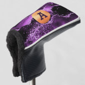 Paarse glitter agate marble gold monogram gol golfheadcover (3/4 voorkant)