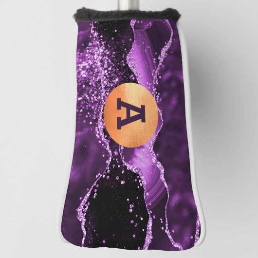 Paarse glitter agate marble gold monogram gol golfheadcover (Draai 90)