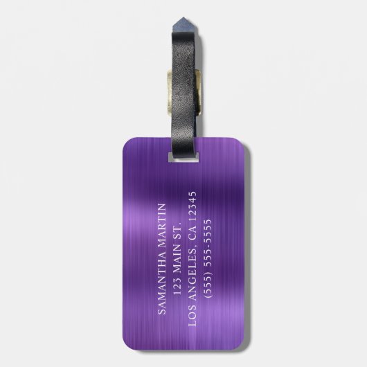 Paarse Glitter Amethist Folie Fancy Monogram Bagagelabel (Achterkant verticaal)
