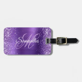 Paarse Glitter Amethyst Folie Fancy Monogram Bagagelabel (Voorkant horizontaal)