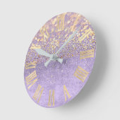 Paarse Glitter Amethyst Lavender Confetti Gold Ronde Klok (Hoek)