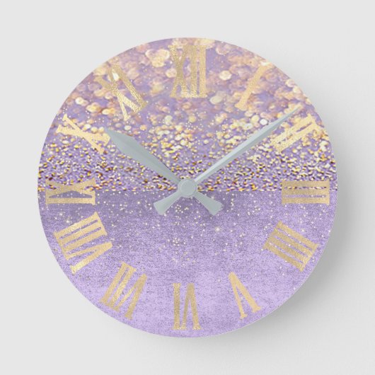Paarse Glitter Amethyst Lavender Confetti Gold Ronde Klok (Voorkant)
