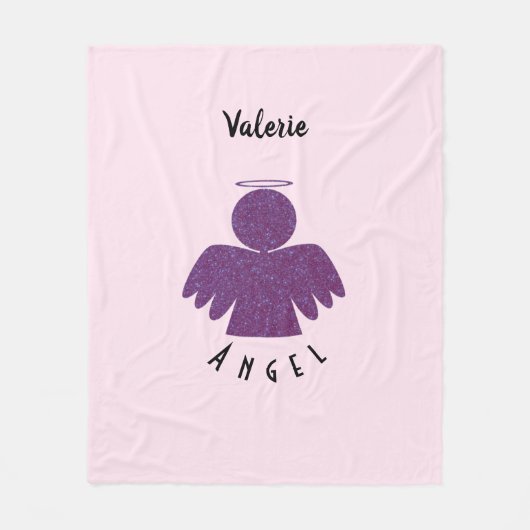 Paarse Glitter Angel Fleece Deken (Voorkant)