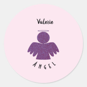 Paarse Glitter Angel Ronde Sticker
