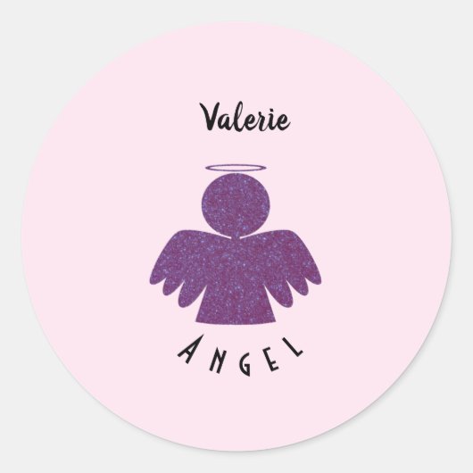  Paarse Glitter Angel Ronde Sticker (Voorkant)