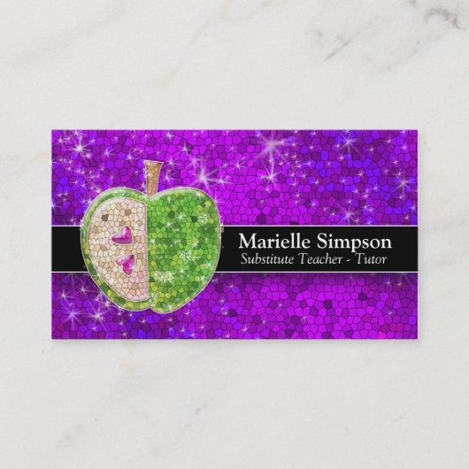 Paarse Glitter Apple substitute leraar Tutor MUA Visitekaartje (Voorkant)