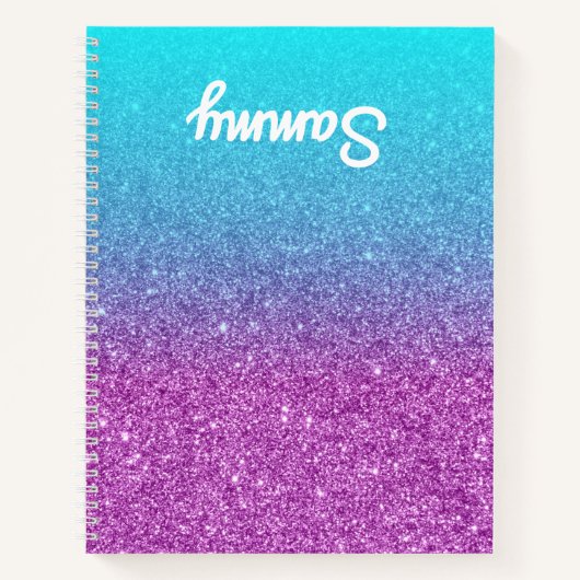 Paarse Glitter Aqua Ombre links Behandeld Notitieboek (Voorkant)