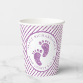 Paarse Glitter Baby Feet Baby shower Gepersonalise Papieren Bekers (Achterkant)
