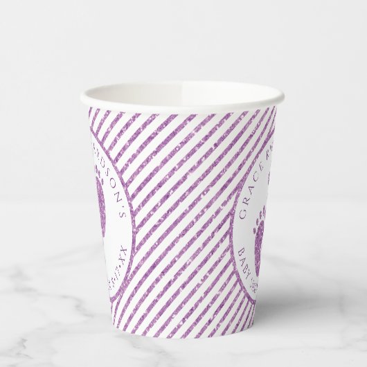 Paarse Glitter Baby Feet Baby shower Gepersonalise Papieren Bekers (Links)