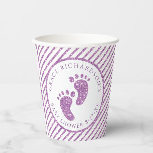Paarse Glitter Baby Feet Baby shower Gepersonalise Papieren Bekers