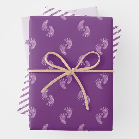 Paarse Glitter Baby Feet Baby shower Inpakpapier Vel (In situ)