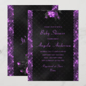 Paarse Glitter Baby Jongen Douche Uitnodiging Kaar (Voorkant / Achterkant)