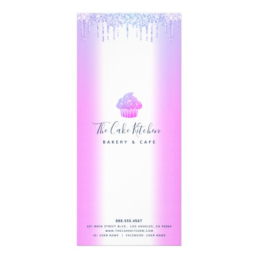Paarse Glitter Bakery Cupcake Pastry Chef Menu (Achterkant)