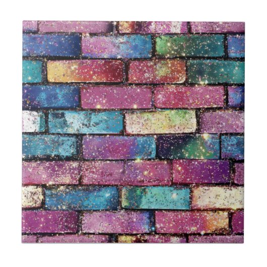 Paarse Glitter Baksteenpatroon Tegeltje (Voorkant)