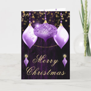 Paarse Glitter Ballen Kerst Feestdagen Kaart