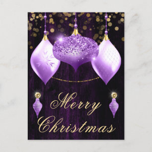 Paarse Glitter Ballen Kerst Feestdagenkaart