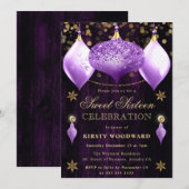 Paarse Glitter Baubles Christmas Sweet 16 Kaart (Voorkant / Achterkant)