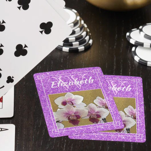 Paarse Glitter Beginletter Monogram Met Foto Naar Pokerkaarten