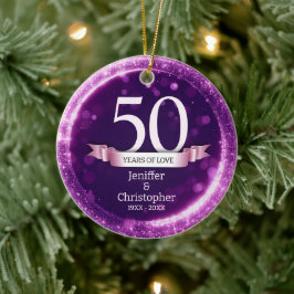 Paarse Glitter Bewerken Jaar Bruiloft Jubileum Keramisch Ornament