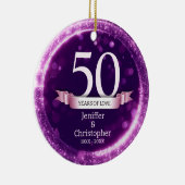 Paarse Glitter Bewerken Jaar Bruiloft Jubileum Keramisch Ornament (Rechts)